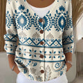 Ethnic Pattern Print Buttoned V-neck Cardigan Sweater
