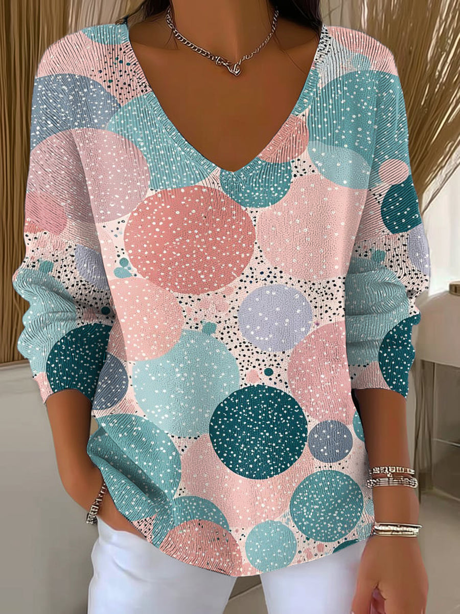 Women's Large Polka Dots Surround Small Polka Dots Print Casual Pullover Sweater