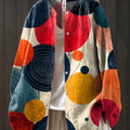 Women's Beautiful Abstract Multicolor Circular Geometric Art Print Casual Cotton And Linen Shirt