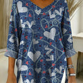 Women's Valentine's Day Heart-shaped Art Print Casual Washed Denim Cotton Top