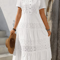 White Embroidery Short Sleeve Round Neck Dress