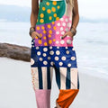 Women's Colourful Art Abstract Polka Dot Geometry Print Casual 100% Cotton Wide Leg Jumpsuit