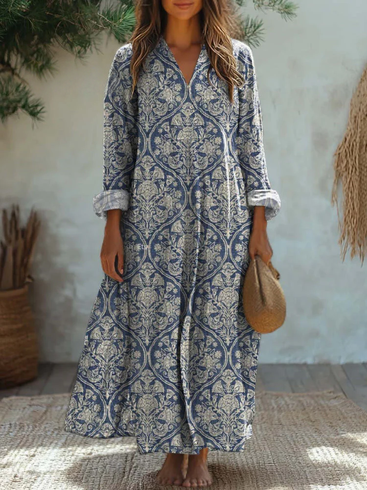 Women's Vintage Lovely Floral Art Print Cotton Dress