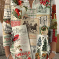 Vintage Christmas Art Print Buttoned Cardigan Sweater