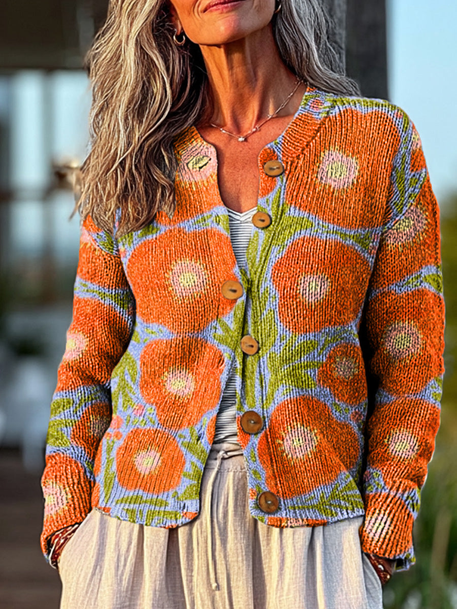 abstract-large-flower-painting-art-print-buttoned-cardigan-sweater