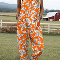 Damen-Jumpsuit mit Vintage-Blumenmuster, lässig, aus 100 % Baumwolle, weites Bein 