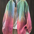 Women's Abstract Beautiful Gradient Painting Art Print Casual Cotton And Linen Ruffle Shirt