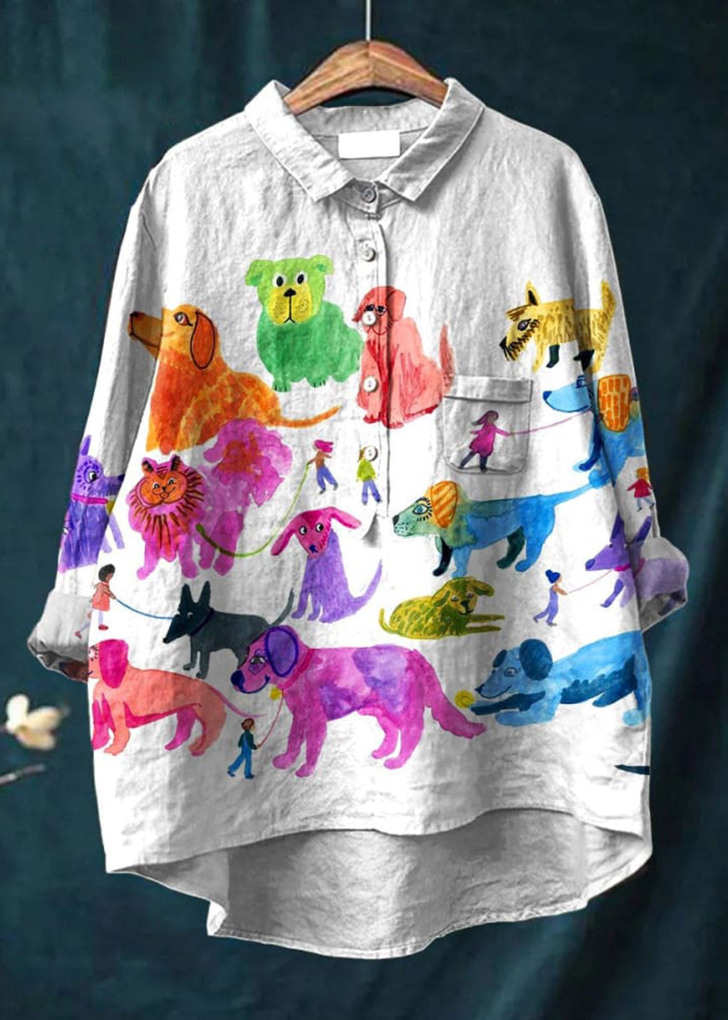 Women's  Dog  Art Print Casual Cotton And Linen Shirt