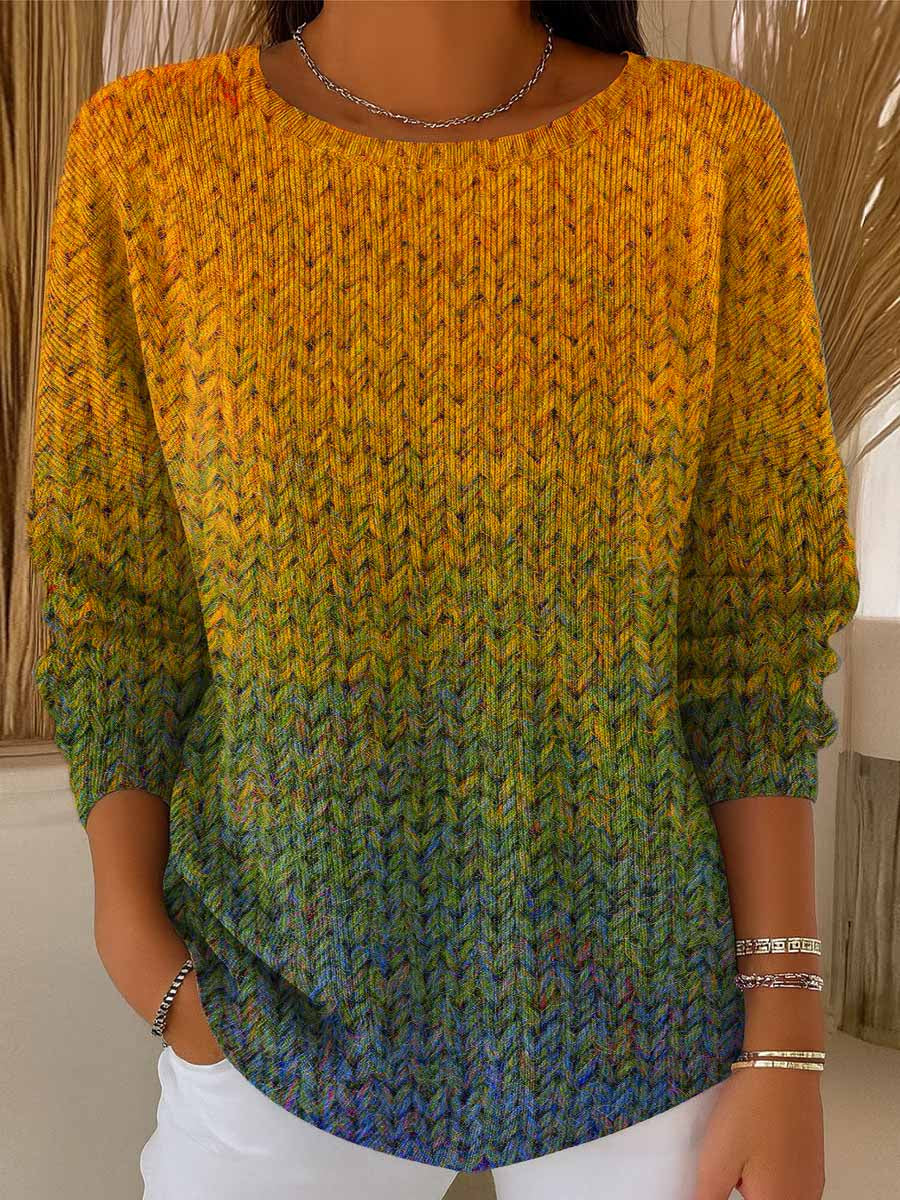 Women's Gradient Art Print Casual Pullover Sweater