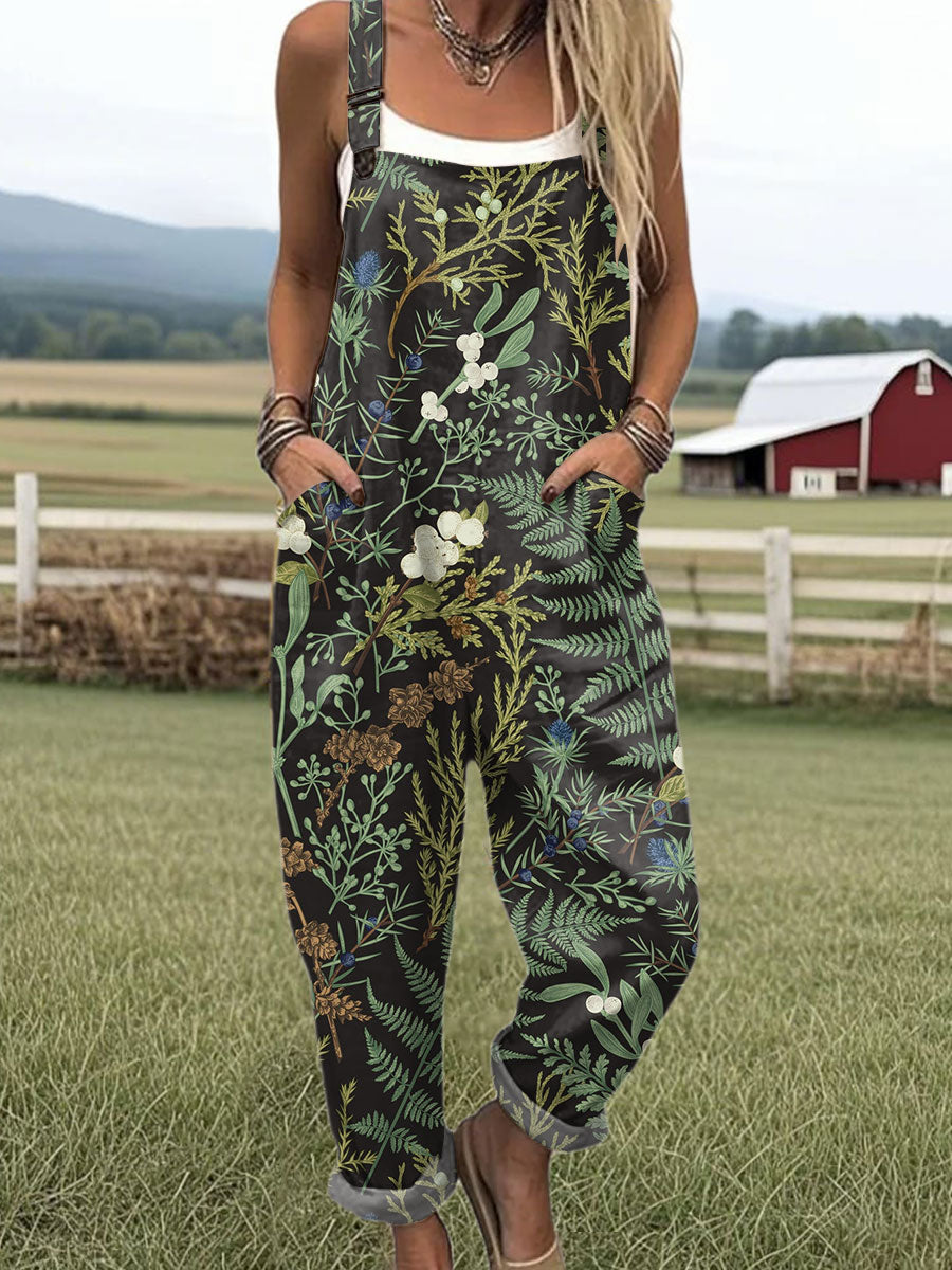 Women's  Forest Animals Art Print Casual 100% Cotton Wide Leg Jumpsuit