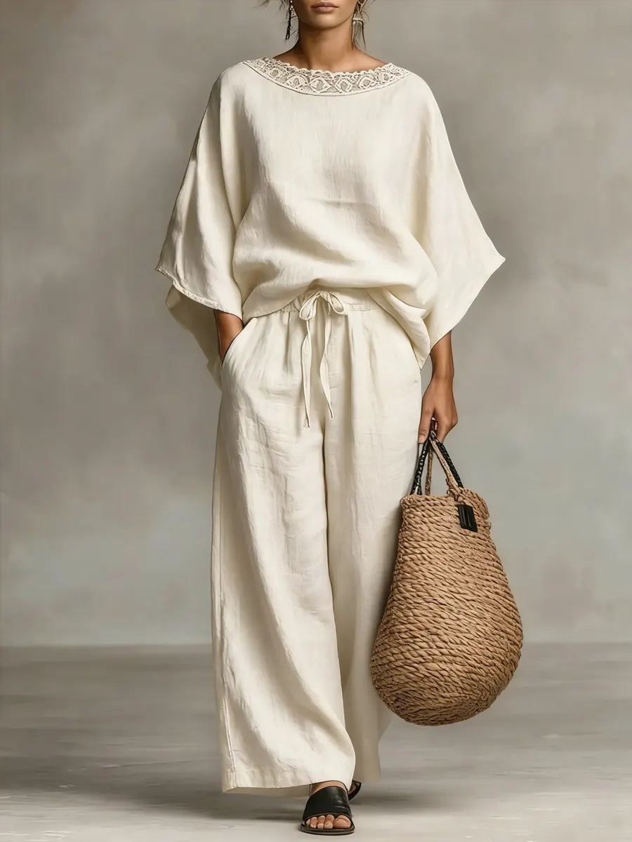 Women's Lace Collar Cotton And Linen Dress