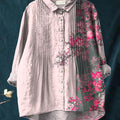 Chemise à volants en coton et lin décontracté à motif floral vintage pour femme 