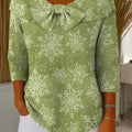 Women's Christmas Print Crew Neck 3/4 Sleeve Casual Pullover Sweater