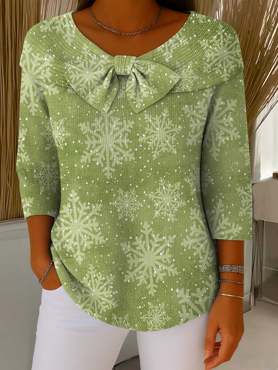 Women's Christmas Print Crew Neck 3/4 Sleeve Casual Pullover Sweater