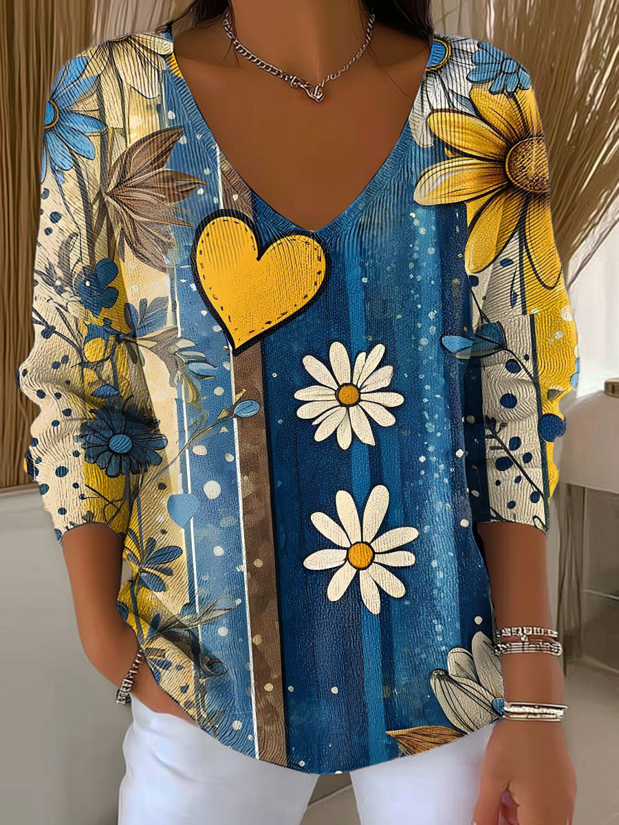 womens-dark-blue-flowers-abstract-casual-print-pullover-sweater