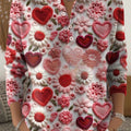 Women's Retro Plaid Heart Art Print Valentine's Day Casual Sweater