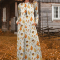Forest Autumn Pine Cone Leaf Print Knitted Dress
