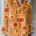 Women's Vintage Flower Art Print Casual Cotton And Linen Ruffle Shirt