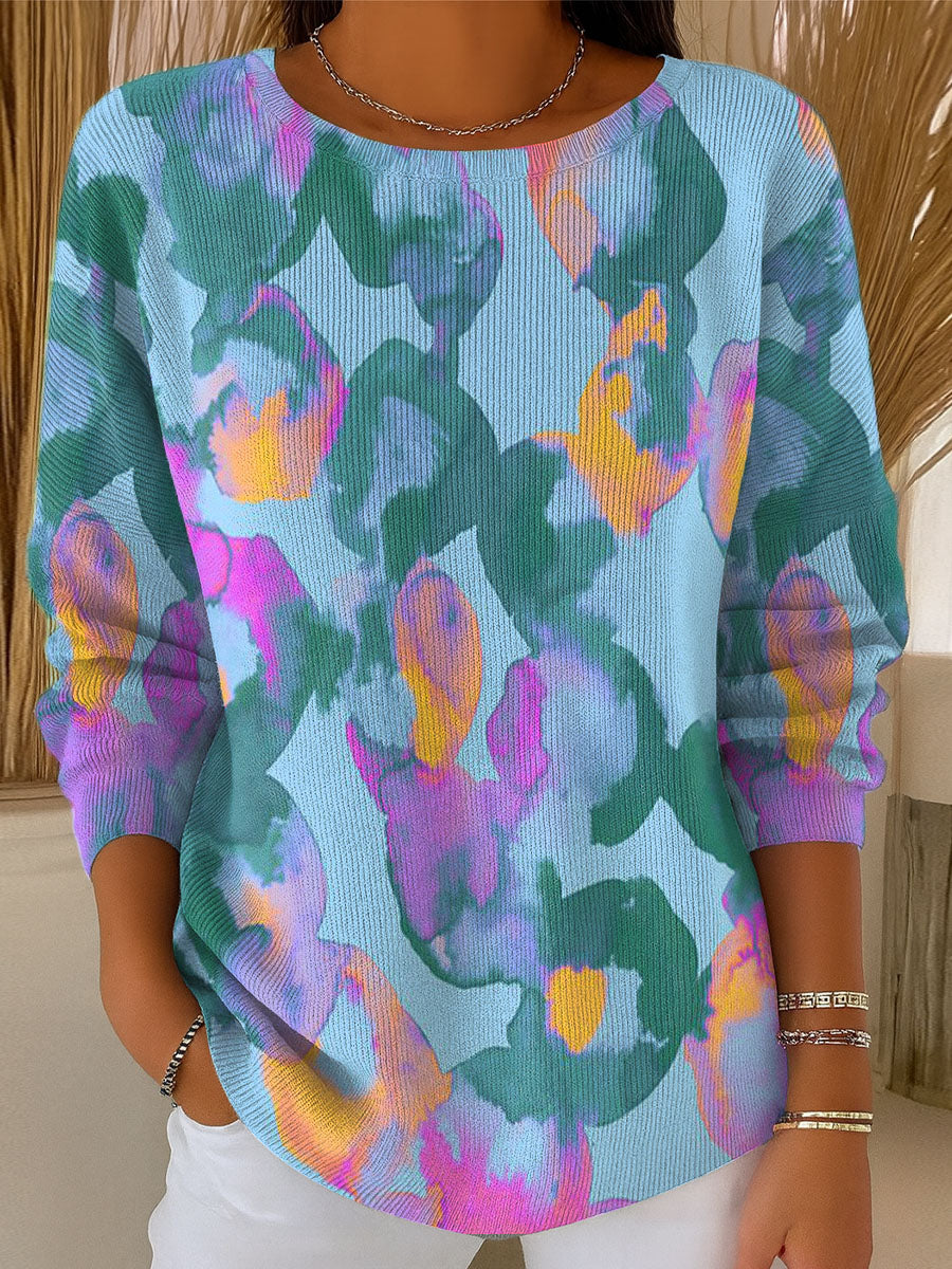 Women's Random Gradient Overlay Pattern Casual Pullover Sweater