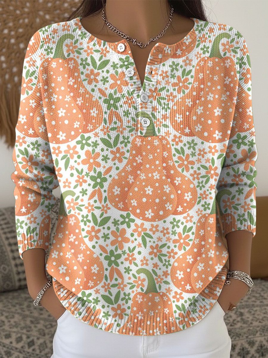 Women's Halloween Pumpkin Pattern Art Print Buttoned Cardigan Sweater