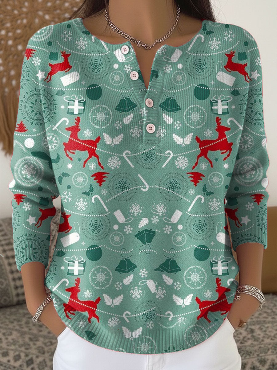 Vintage  Christmas  Art Print Buttoned Cardigan Sweater