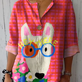 Chemise décontractée en coton et lin à imprimé chien pour femme 