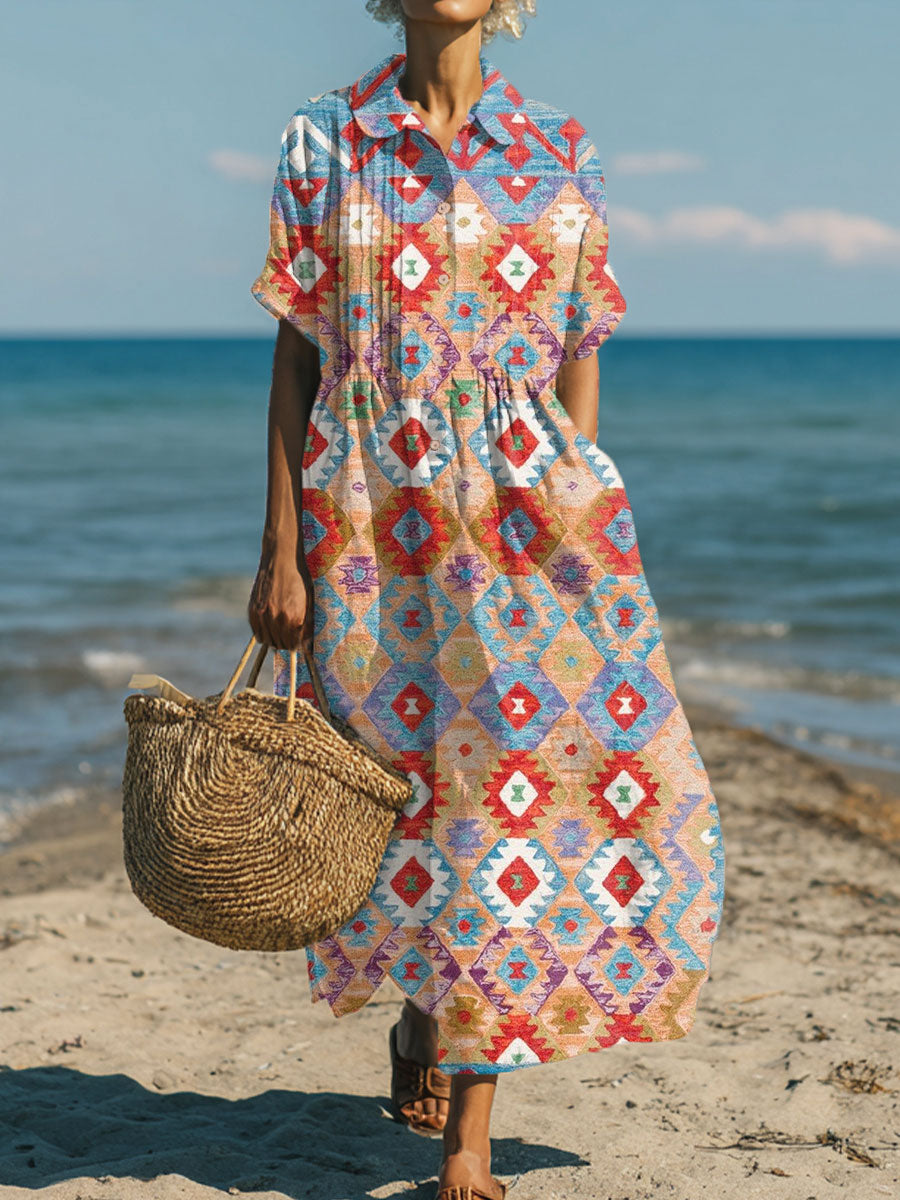 Women's Vintage Abstract Geometric Art Print Dress