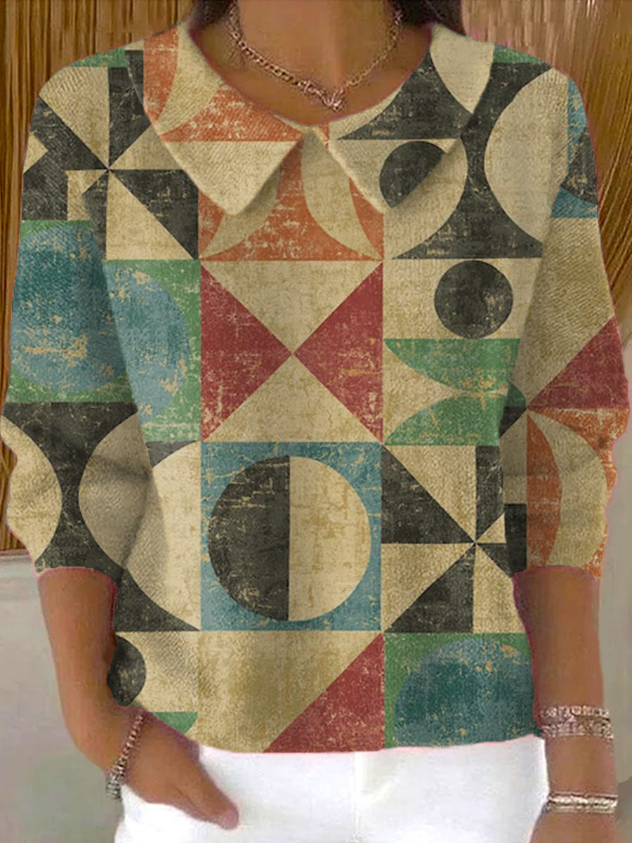 womens-vintage-abstract-geometry-art-print-casual-peter-pan-collar-3-4-sleeve-sweater-de6j