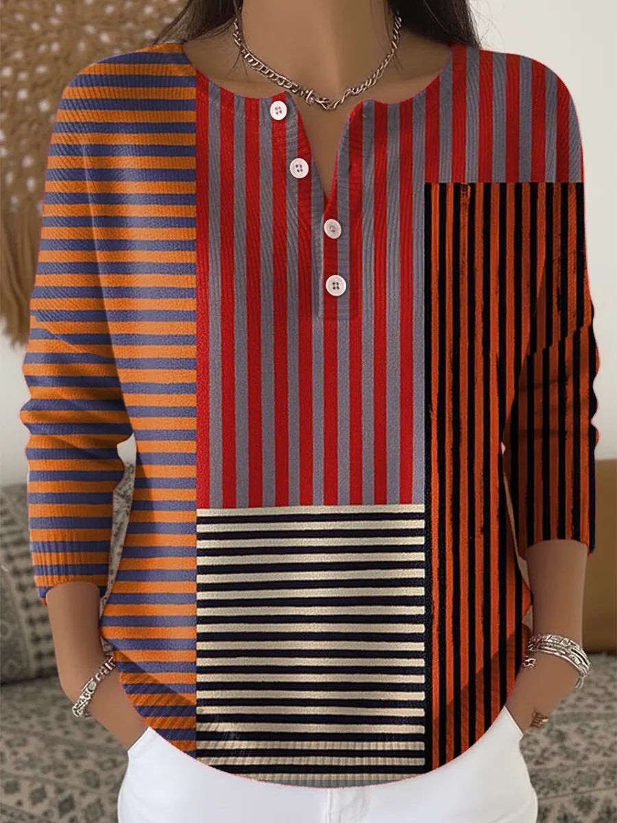 Vintage Stripes  Art Print Buttoned Cardigan Sweater