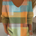 womens-vintage-geometric-plaid-painting-art-print-casual-pullover-sweater