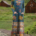 Women's Vintage Floral Art Print Casual Long-sleeved Dress