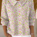 Women's Lovely Floral Art Print Casual Peter Pan Collar 3/4 Sleeve Sweater