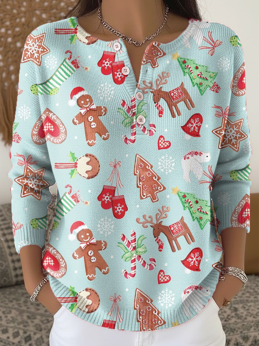 Beautiful Christmas Tree Cookies Christmas Cookies Painting Art Print Buttoned Cardigan Sweater