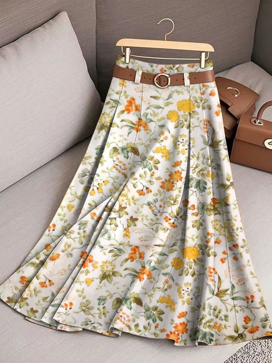 Women's Vintage Flower  Art Print Cotton Skirt