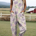 Women's Vintage Floral Pattern Art Print Casual 100% Cotton Wide Leg Jumpsuit