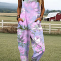 Women's Vintage Floral Art Print Casual 100% Cotton Wide Leg Jumpsuit