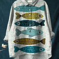 Fish Printed Women's Casual Cotton And Linen Shirt