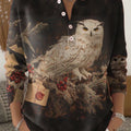 Vintage Owl Art Print Buttoned Cardigan Sweater