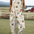 Women's  Bee  Floral  Art Print Casual 100% Cotton Wide Leg Jumpsuit
