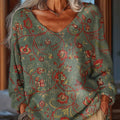 Pull décontracté pour femme, imprimé floral ethnique vintage magnifique