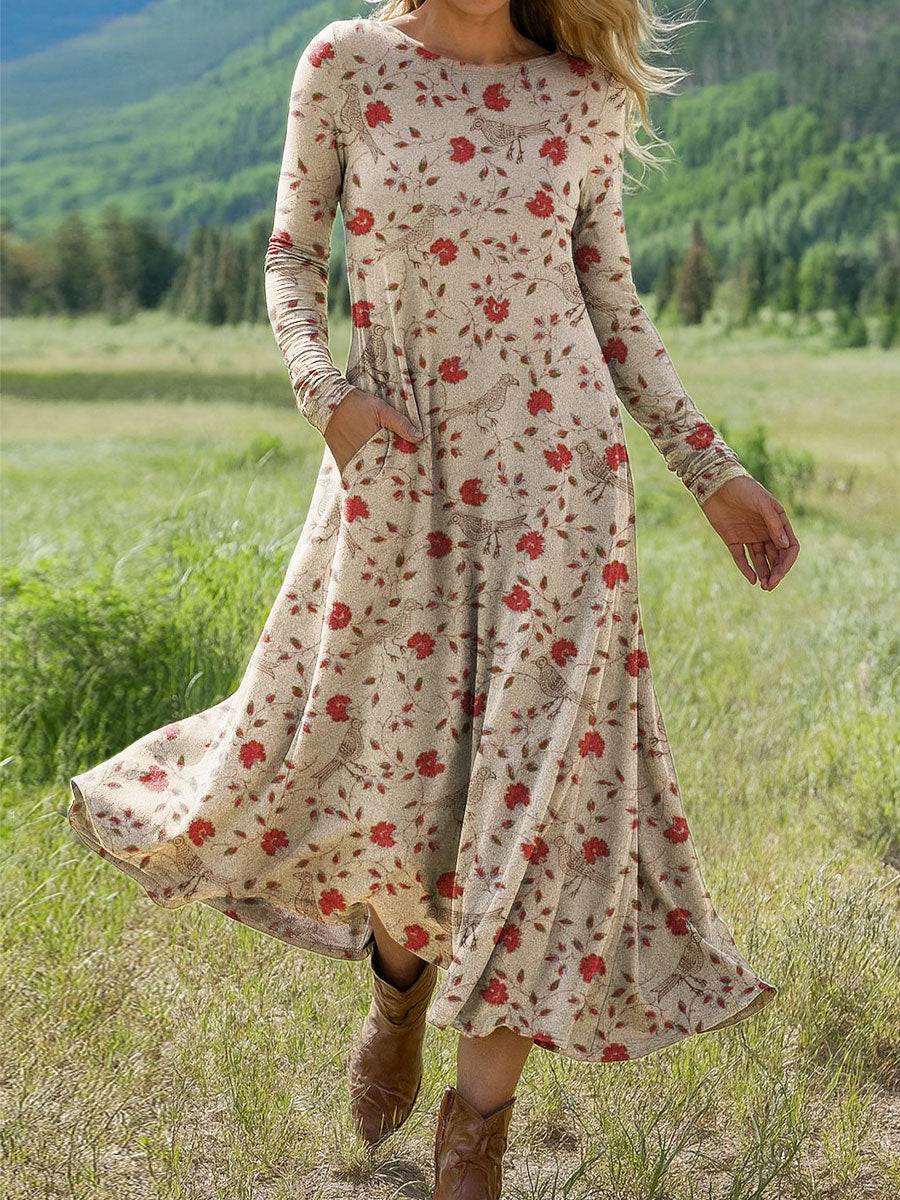 Women's Flowers Floral Art Print Long-sleeved Dress