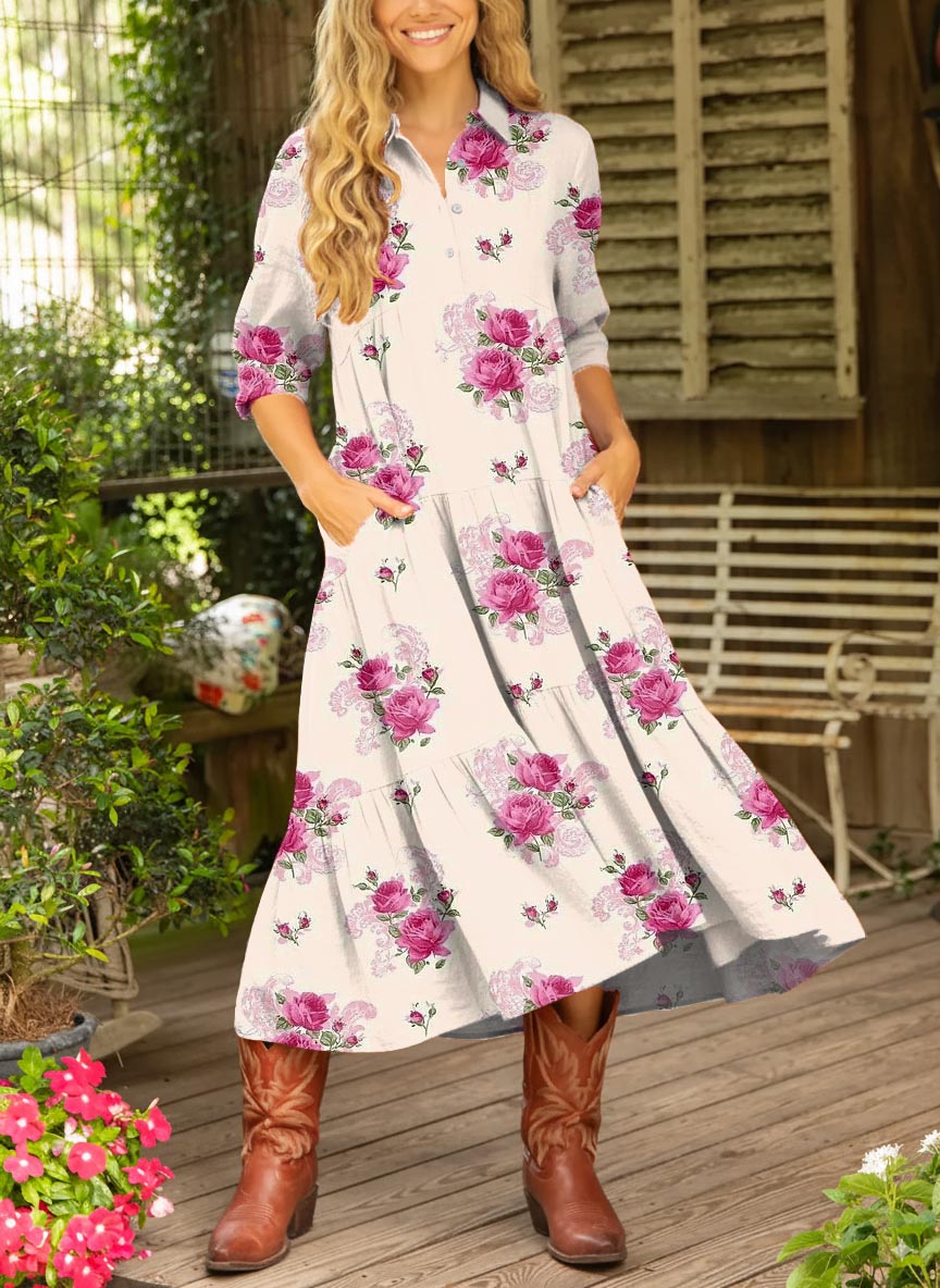 Women's Floral Pattern Art Print Cotton Dress