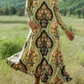 Women's Beautiful Vintage Ethnic Floral Art Print Long-sleeved Dress