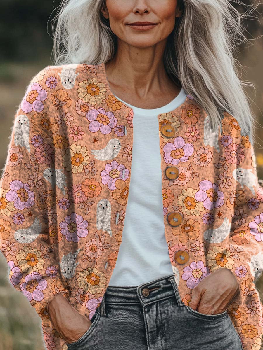 womens-vintage-floral-ghost-pattern-art-print-buttoned-cardigan-sweater