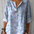 Watercolor Cherry Blossom Pattern Printed Women's Casual Cotton Linen Shirt