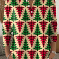 Two-tone Winter Christmas Tree Graphic Art Print Buttoned Cardigan Sweater