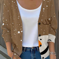 Vintage Christmas Snowmen Art Print Buttoned V-neck Cardigan Sweater