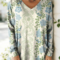 Women's Floral Pattern Art Print V-neck Casual Cotton T-shirt