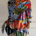 Women's Colorful Tropical Fish Print Casual Cotton Shirt