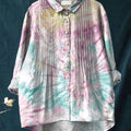 Women's Tie Dye Print Casual Cotton And Linen Ruffle Shirt
